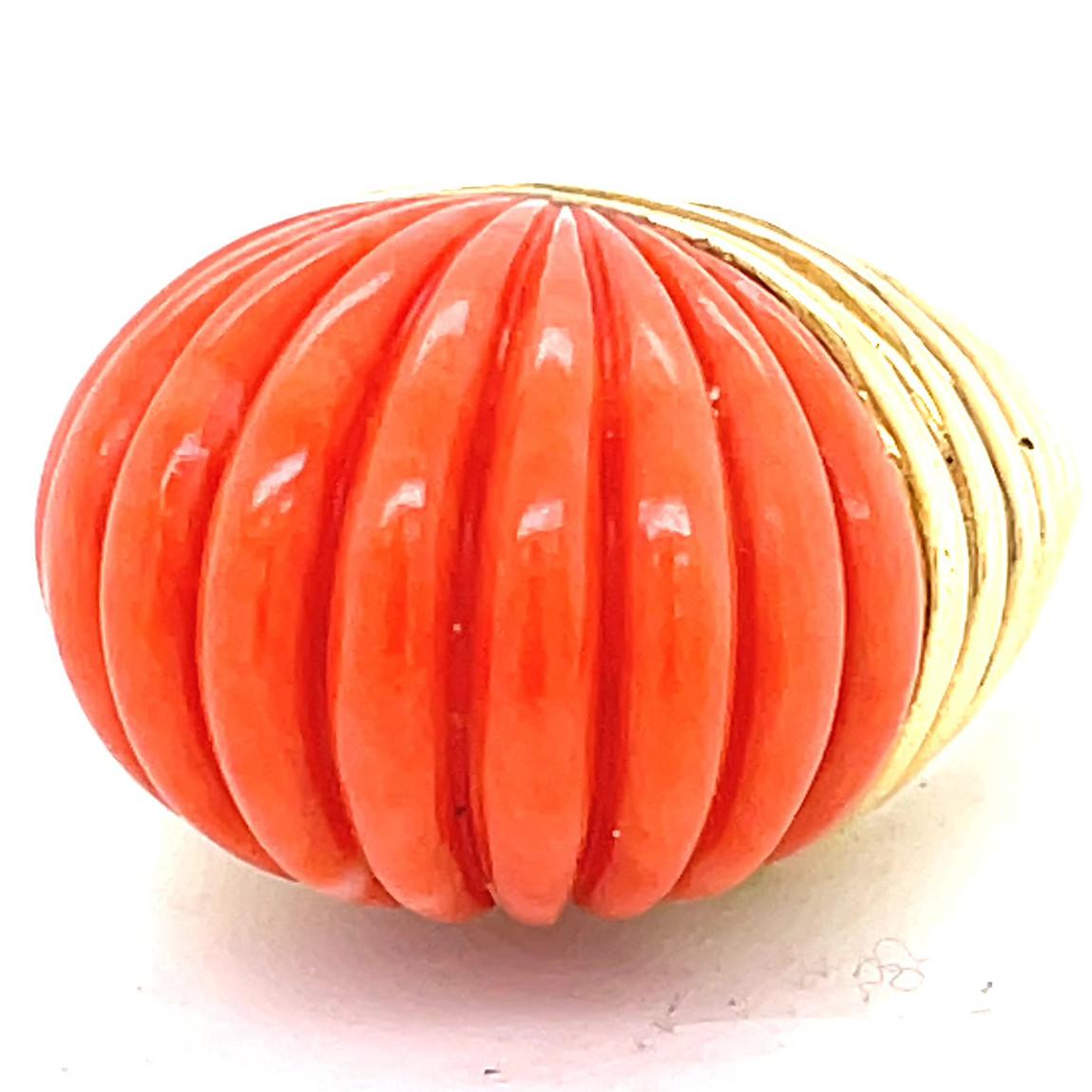 Cabochon Coral 18 Karat Gold Dome Ring