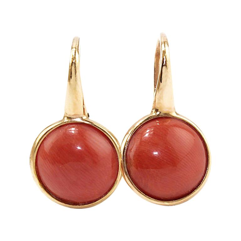 Coral 18 Karat Gold Drop Earring For Sale