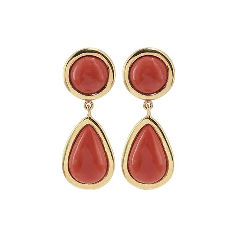 Coral 18 Karat Gold Drop Earring For Sale