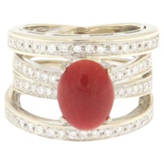 Coral 18 Karat White Gold Diamonds Cocktail Ring