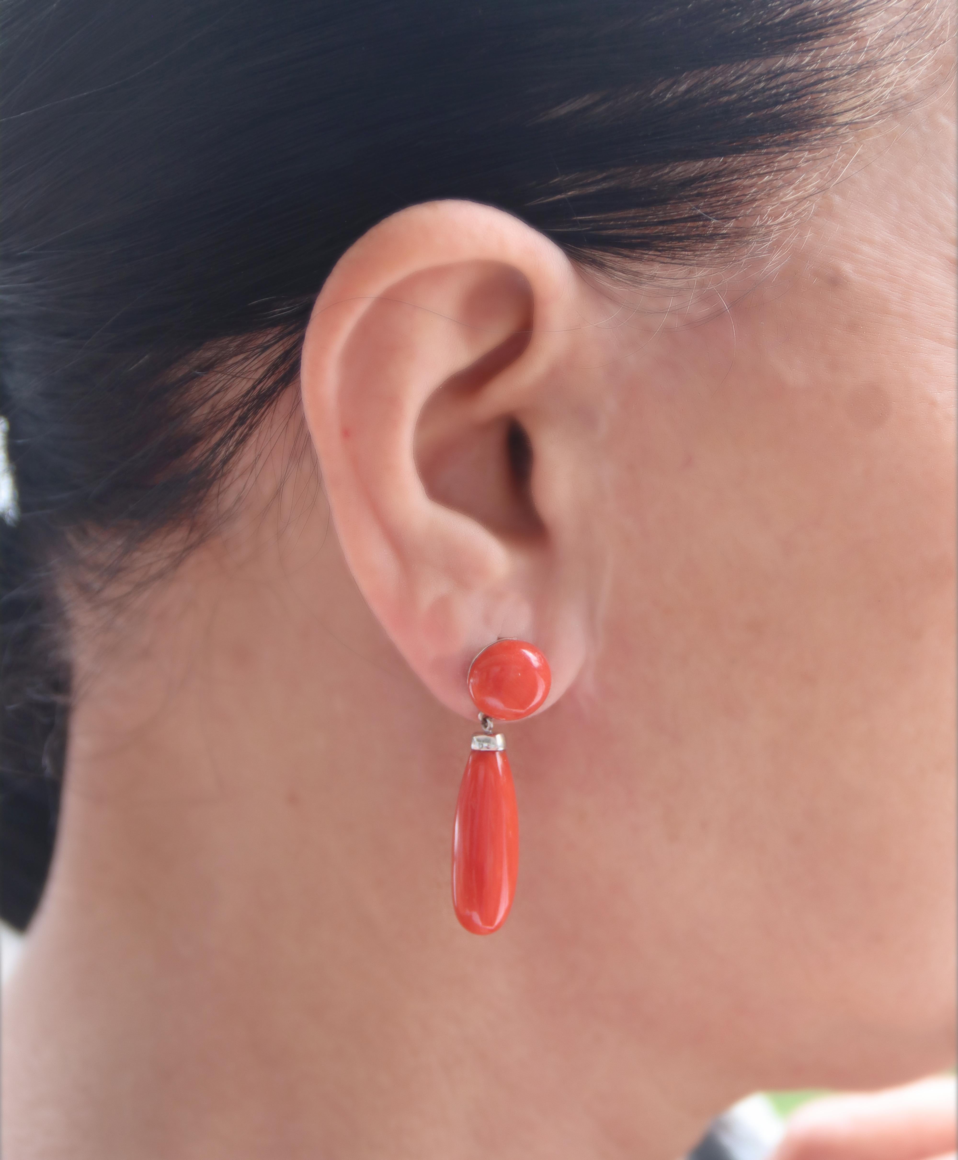 Coral 18 Karat White Gold Drop Earrings For Sale 1