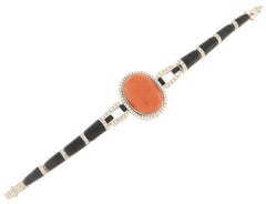 Coral 18 Karat White Gold Onyx Diamonds Cuff Bracelet