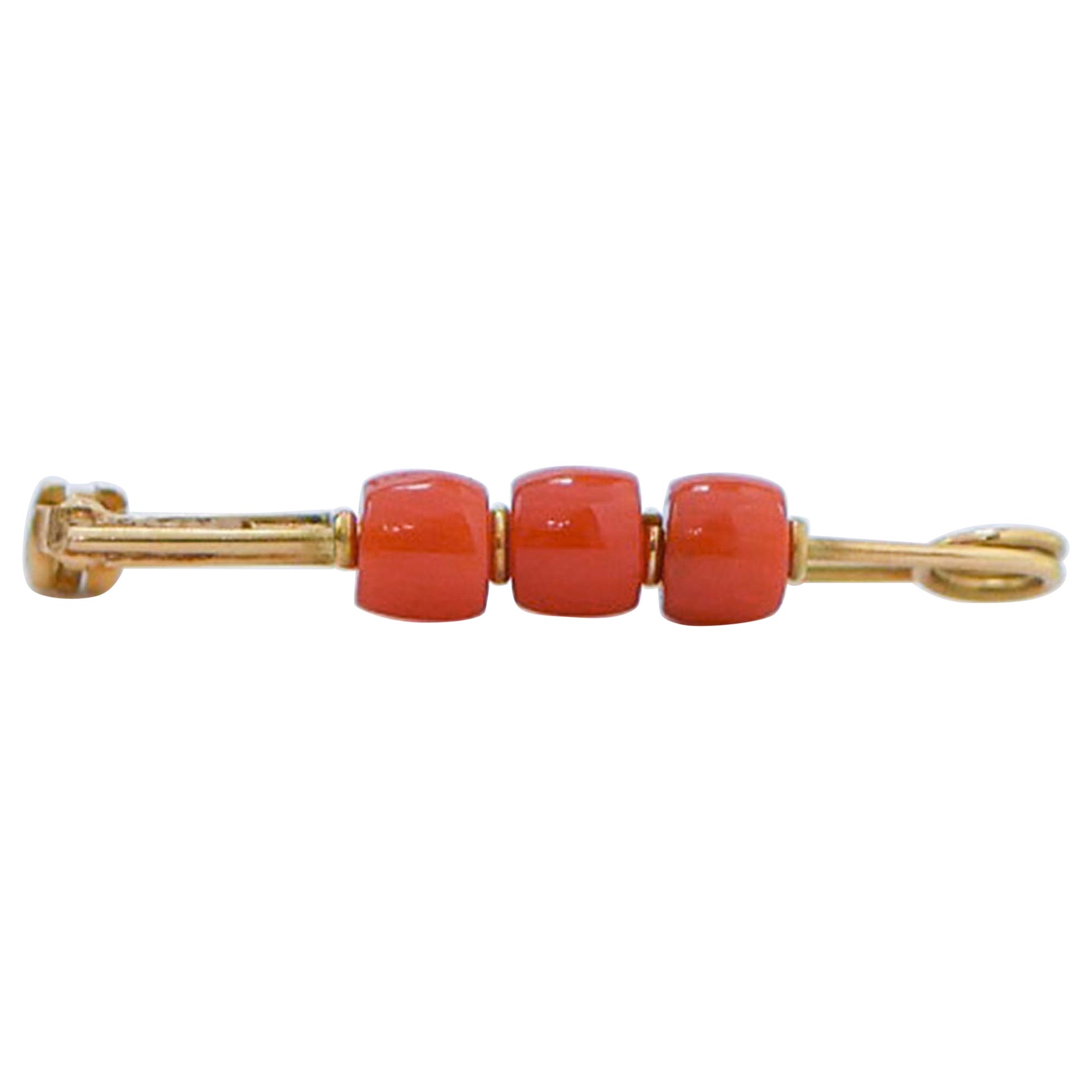 Coral, 18 Karat Yellow Gold Brooch.