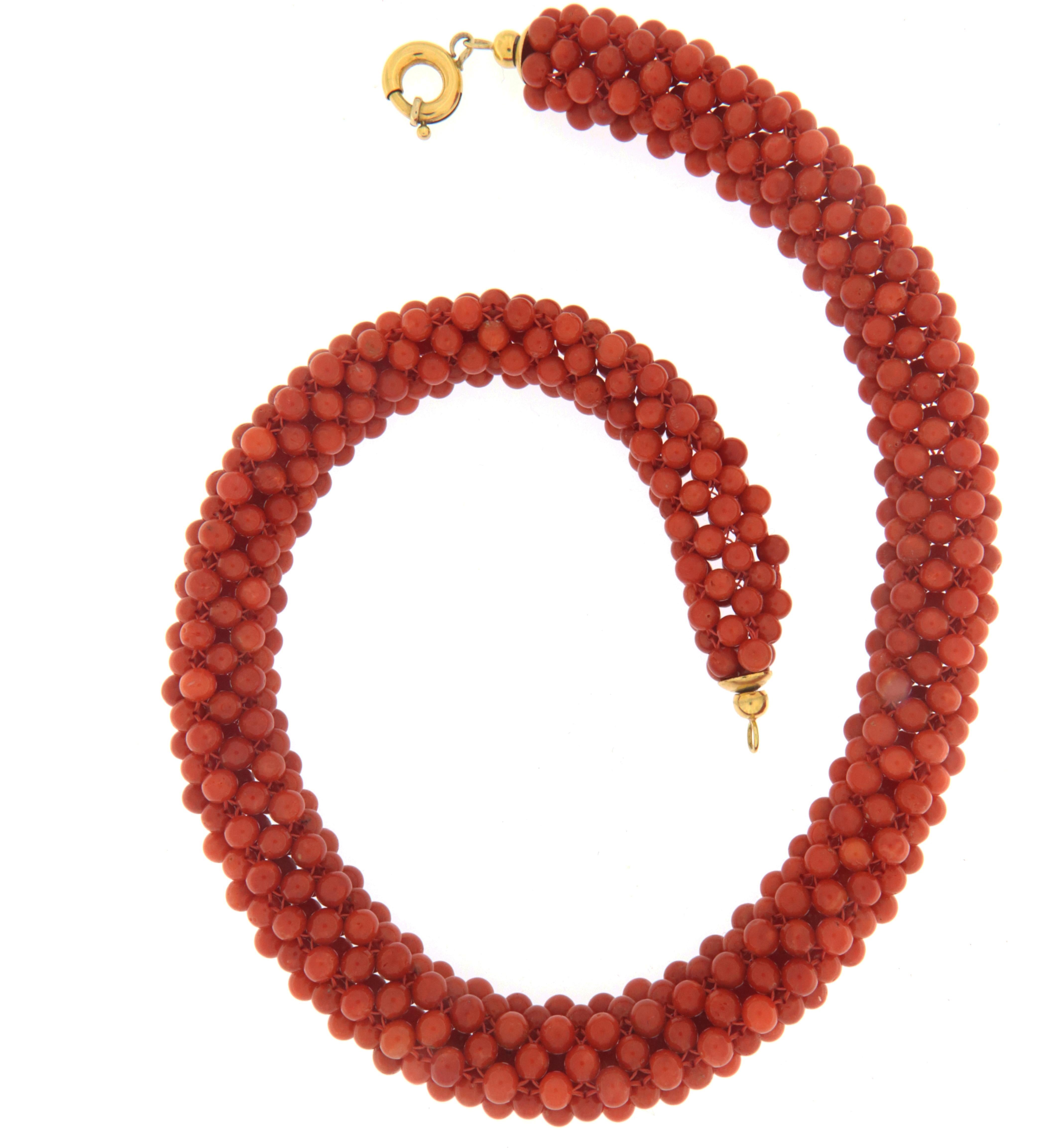 Artisan Coral 18 Karat Yellow Gold Choker Necklace For Sale