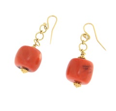 Coral 18 Karat Yellow Gold Drop Earrings