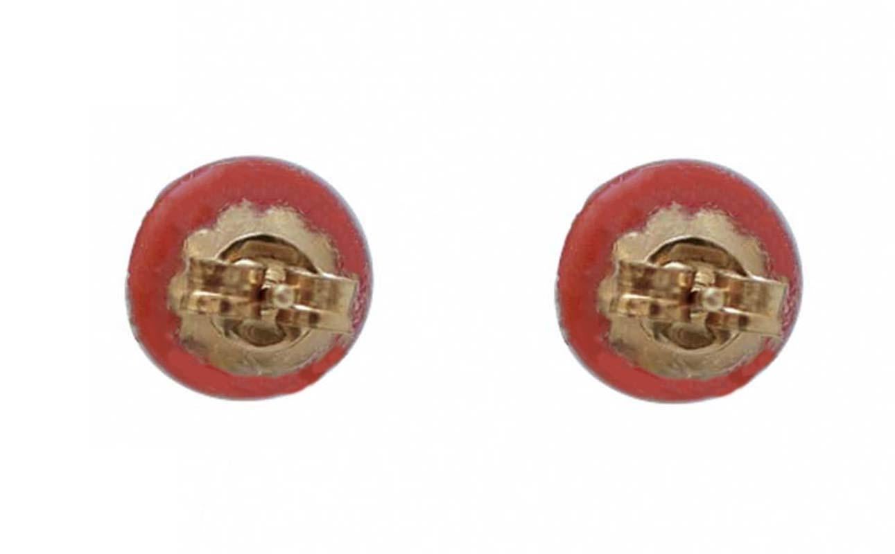 Retro Coral, 18 Karat Yellow Gold Earrings.