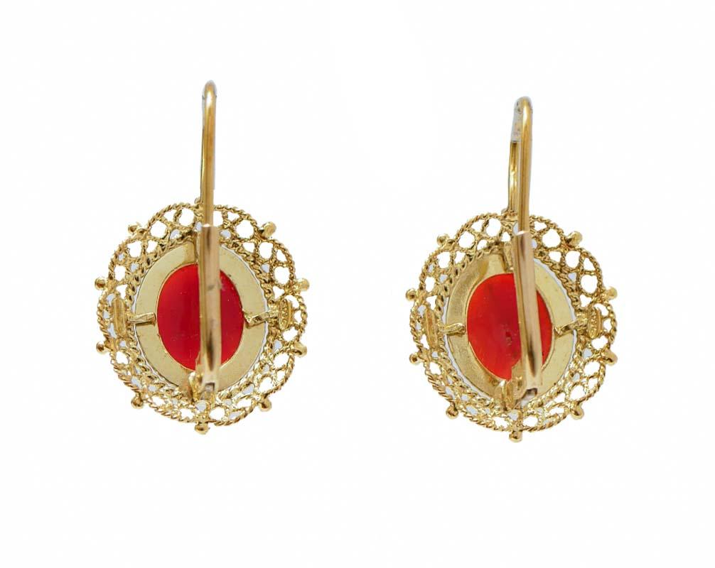 Retro Coral, 18 Karat Yellow Gold Earrings.