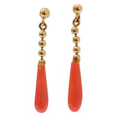 Coral, 18 Karat Yellow Gold Earrings.