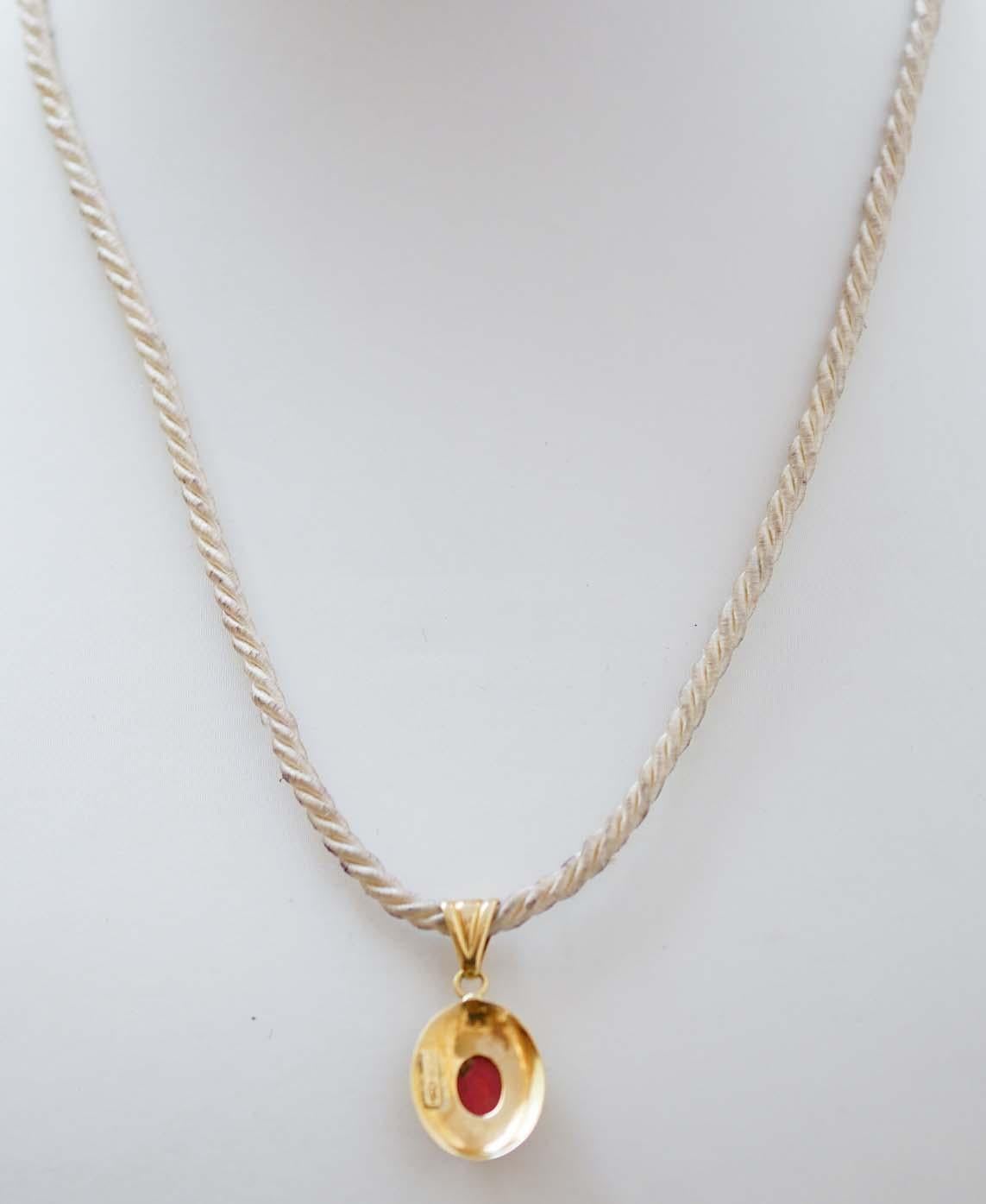 Mixed Cut Coral, 18 Karat Yellow Gold Pendant. For Sale