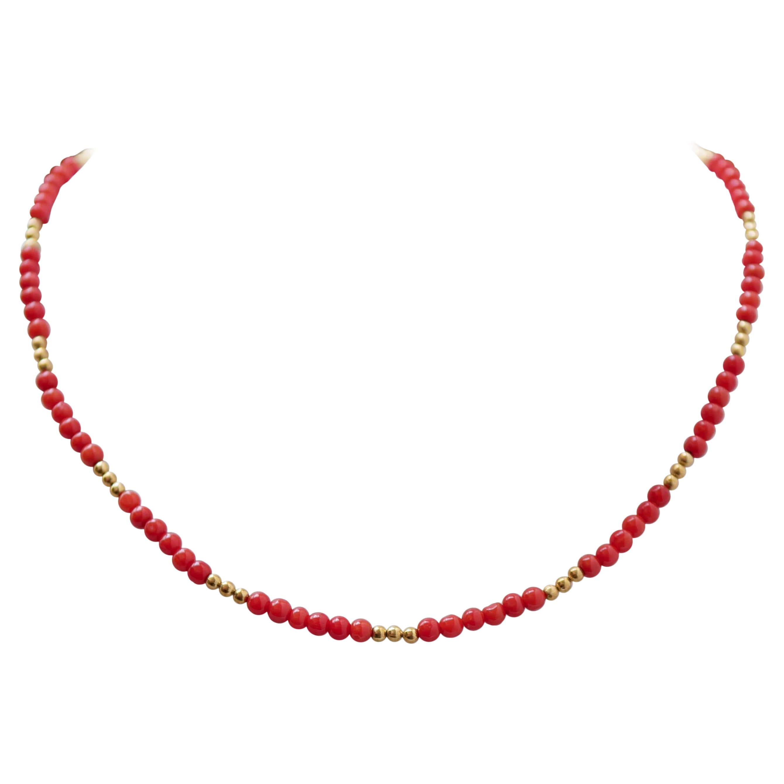 Corallo, collana Retrò in oro giallo 18 carati.