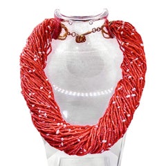 Coral 18K Yellow Gold and Pearl Multi-Strand Torsade Toggle Necklace by MishNY