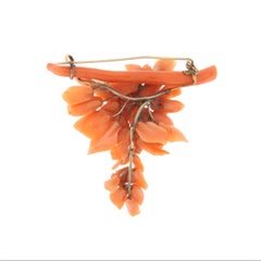 Coral 9 Karat Yellow Gold Brooch