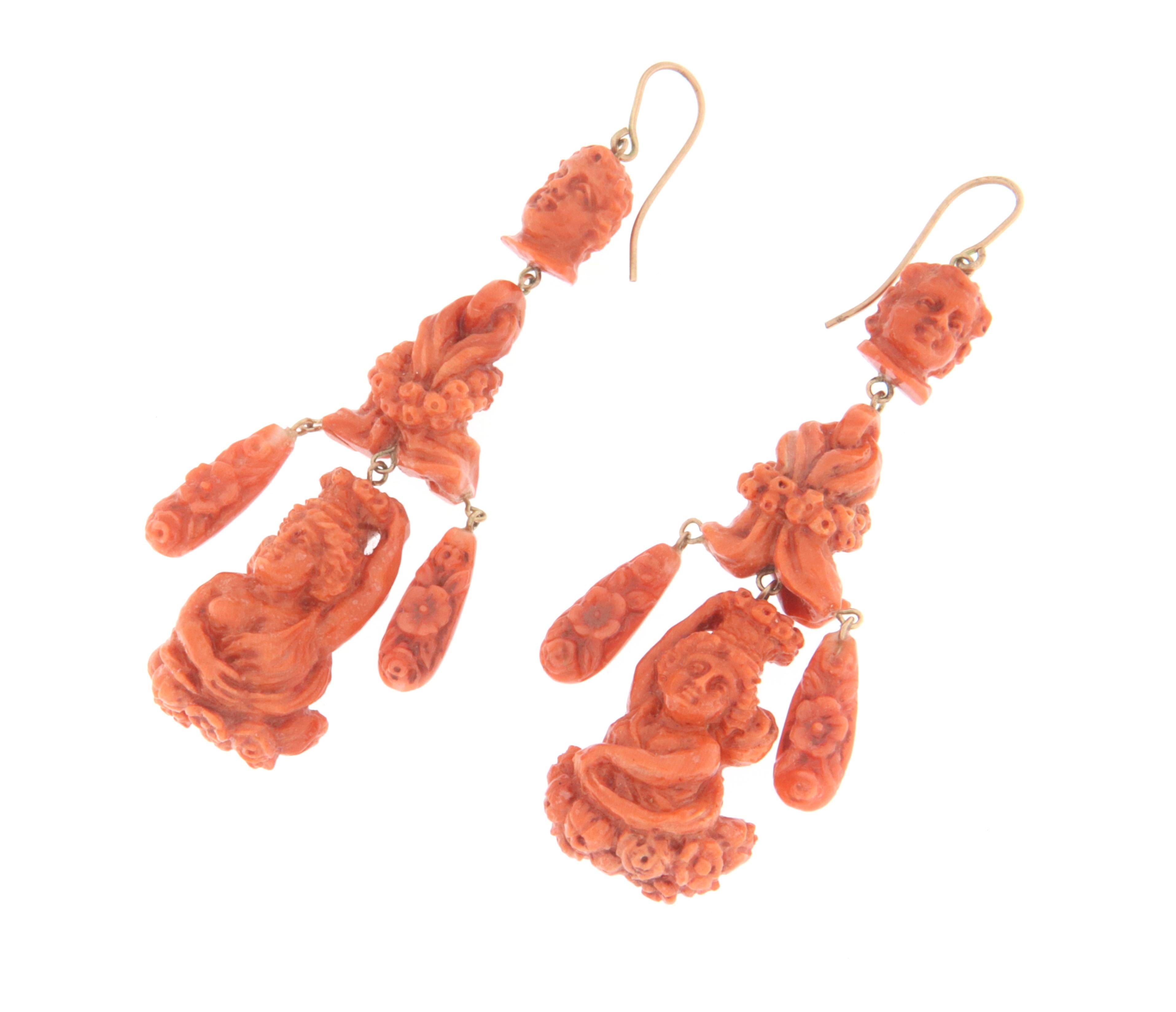 9 karat yellow gold drop earrings. Handmade by our artisans assembled with natural coral

Earrings total weight 28.60 grams
