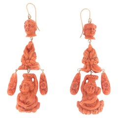 Coral 9 Karat Yellow Gold Drop Earrings