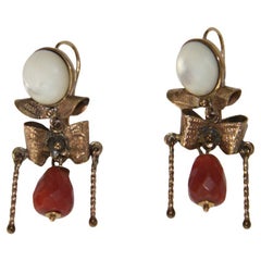 Coral 9 Karat Yellow Gold Drop Earrings