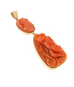 Ciondolo artigianale in oro giallo 9kt e argento con corallo, Italia, 26,20g