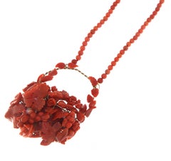 Vintage 9K Yellow Gold Coral Pendant Necklace, Europe, Circa 1940