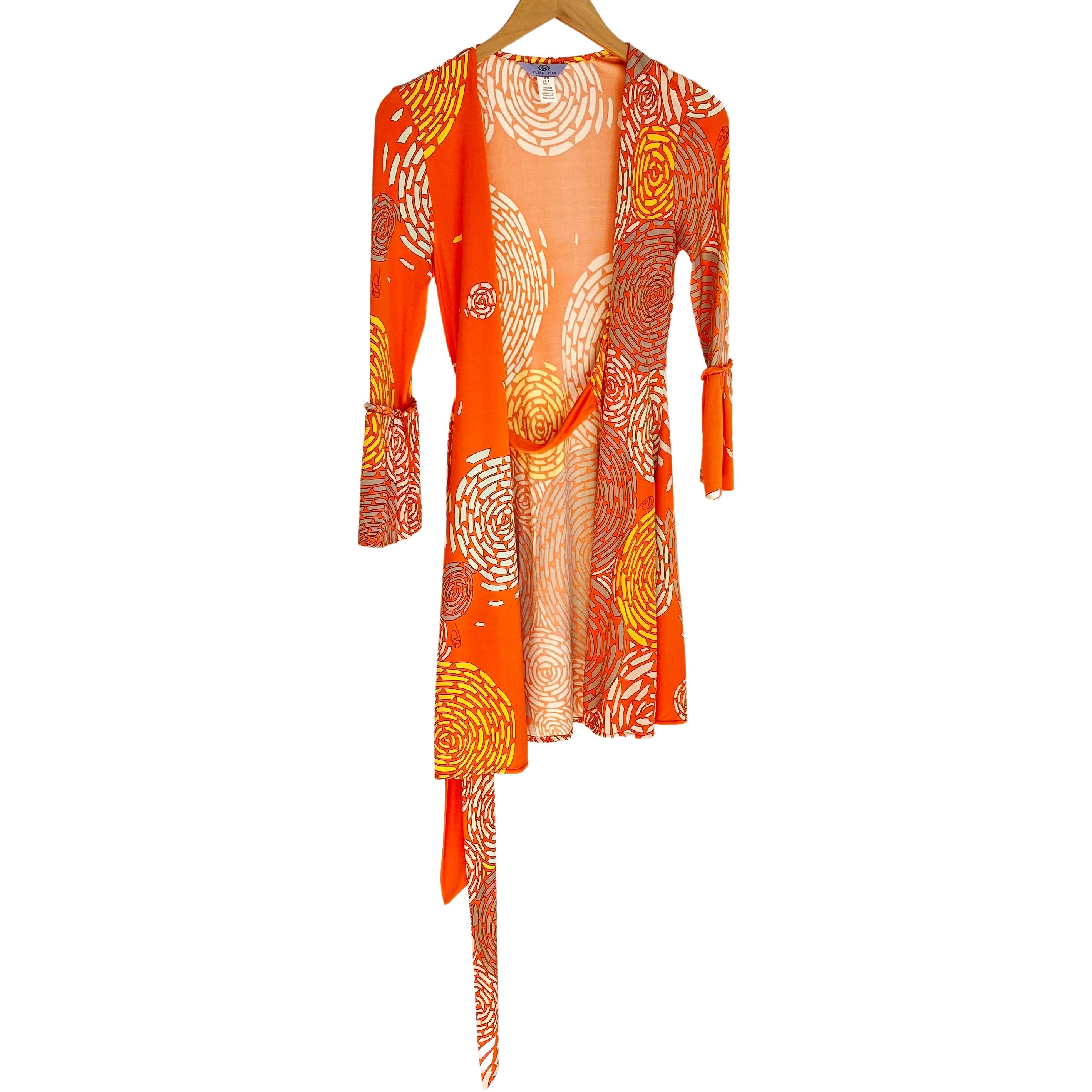 Coral Naranja Estampado Floral Seda Jersey Mini Vestido FLORA KUNG - NWT en Nuevo estado para la venta en Boston, MA