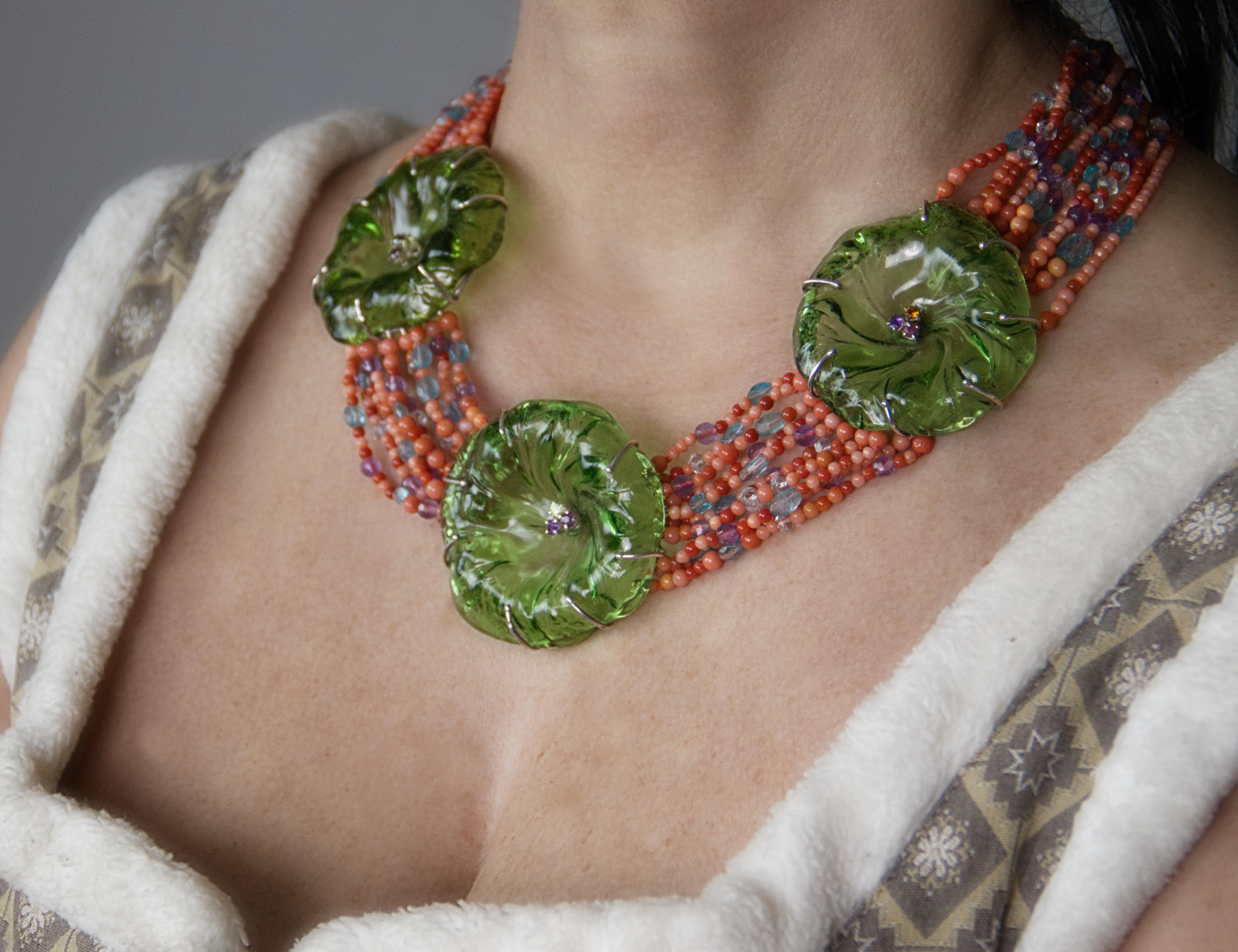 De las mujeres Coral Amatista Rubíes Citrino Aguamarina Murrino Collar gargantilla de plata en venta