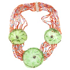 Coral Amethyst Rubies Citrine Aquamarine Murrine Silver Choker Necklace