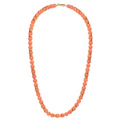 Coral and 18 Carat Yellow Gold Bead Necklace