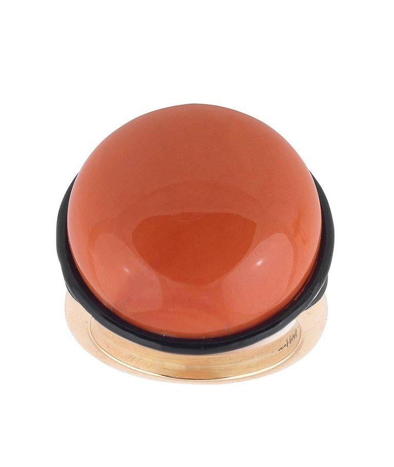 Coral and Black Enamel Cluster Ring In New Condition In Firenze, IT