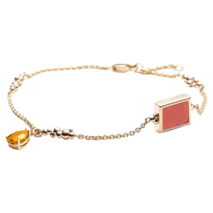 Coral and Citrine Chain Bracelet in 14K yellow Gold, by SERAFINO For Sale