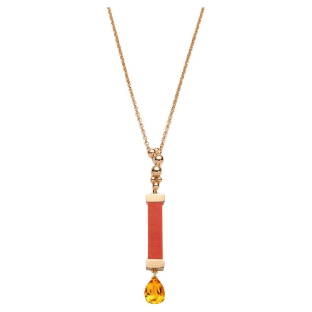 Coral and Citrine Pendant in 14K yellow Gold, by SERAFINO For Sale