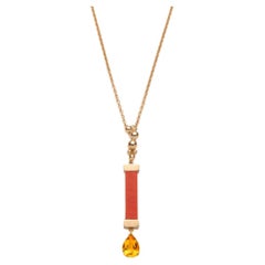Vintage Coral and Citrine Pendant in 14K yellow Gold, by SERAFINO