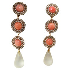 Coral and Crystal Drop Earrings 1980s