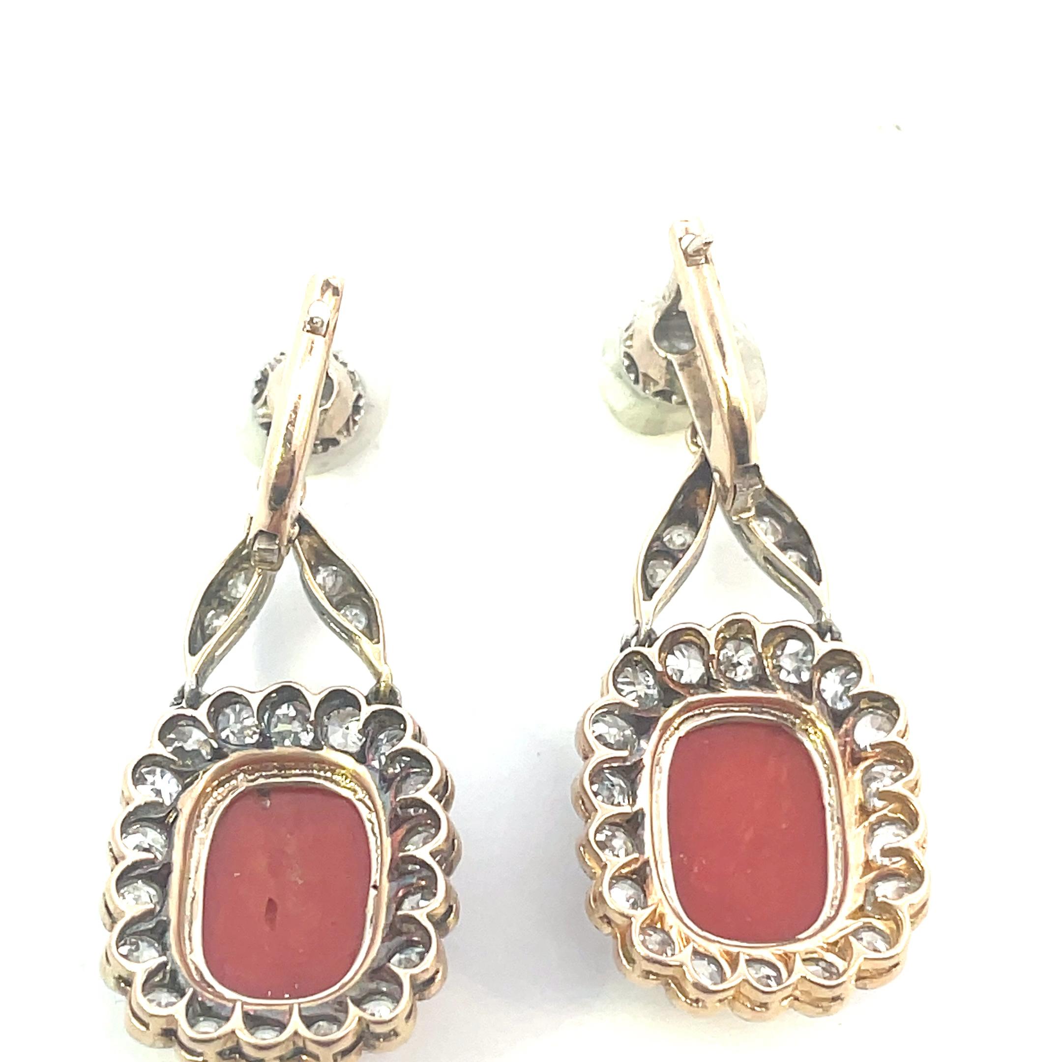 Coral and Diamond antique earrings  In Excellent Condition In Milano, IT