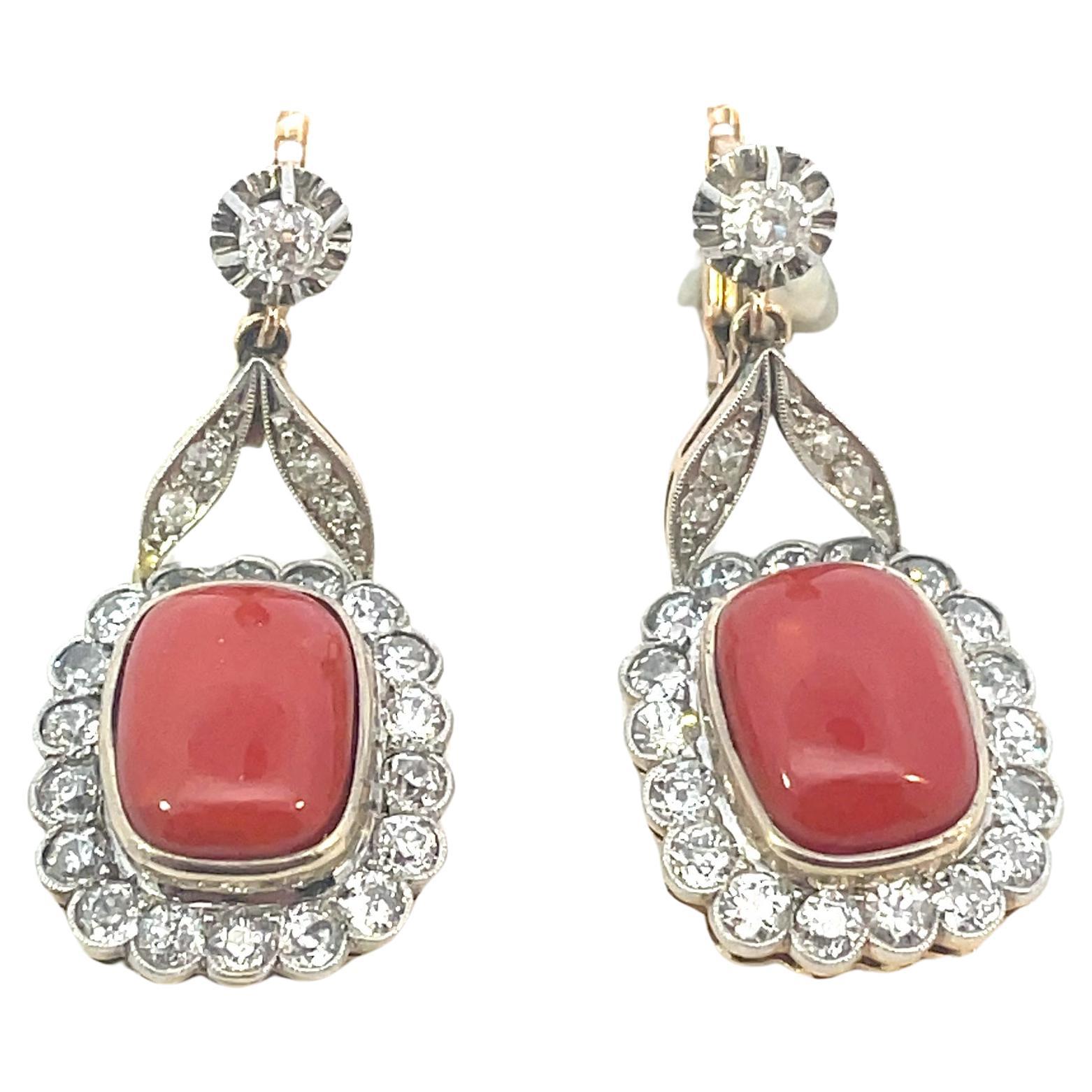Coral and Diamond antique earrings 