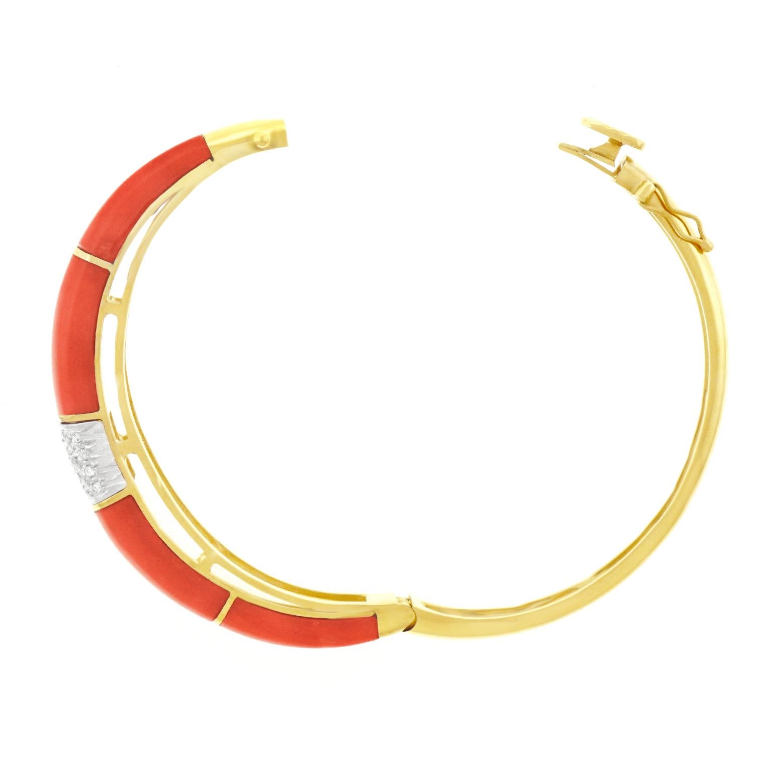 Coral and Diamond Bangle Bracelet 3