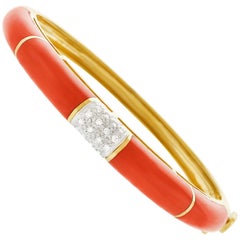 Coral and Diamond Bangle Bracelet