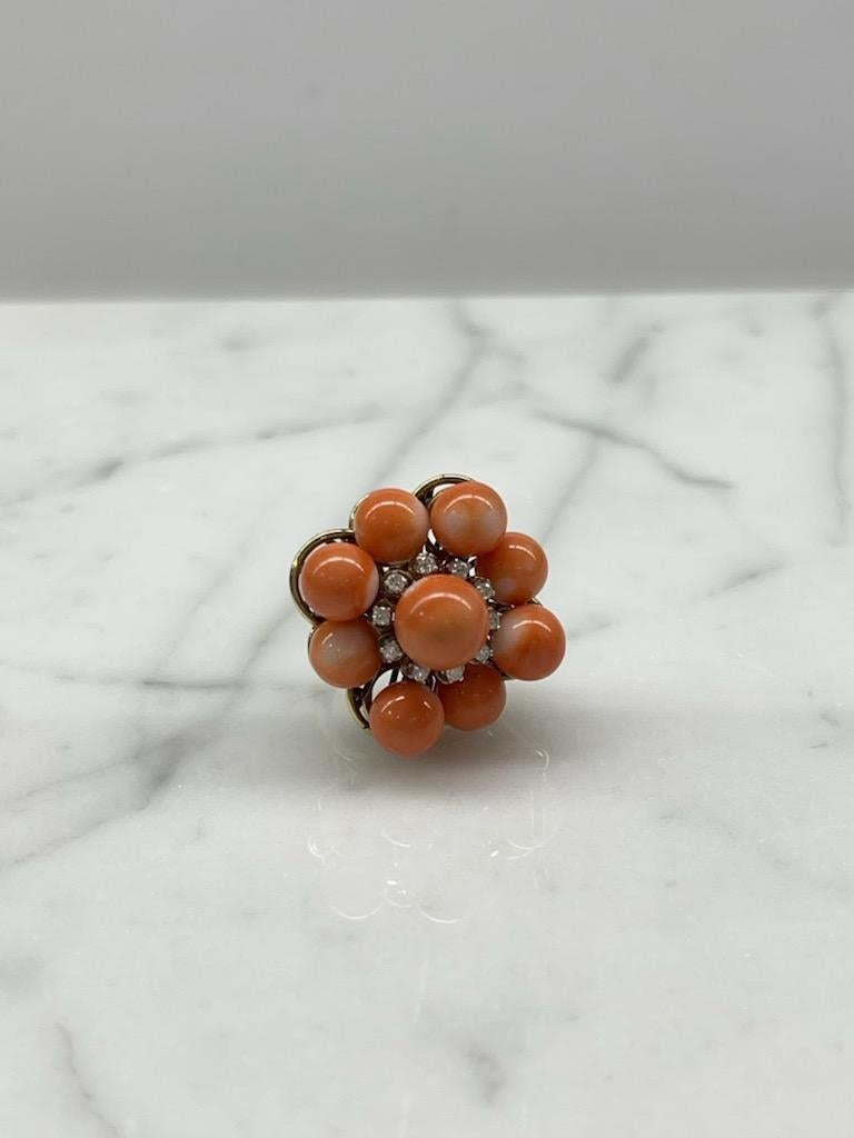 Round Cut Coral and Diamond 