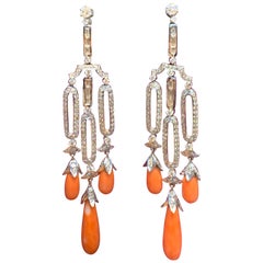 Coral and Diamond Chandelier Earrings