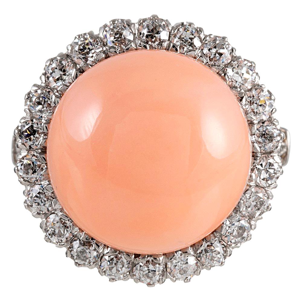 Coral and Diamond Cluster Ring
