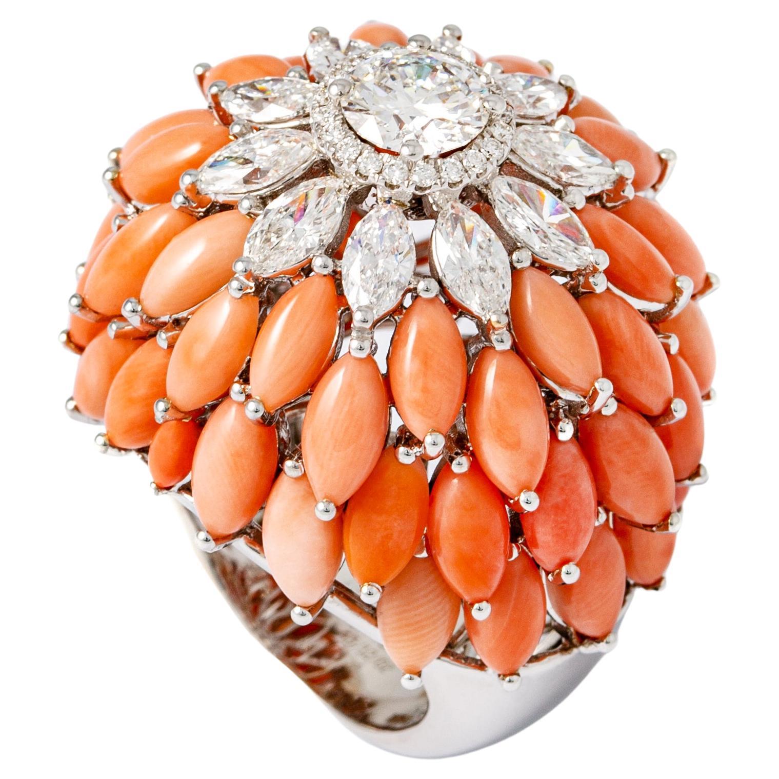 Coral and Diamond Cocktail Ring