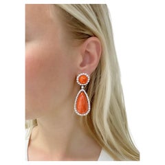 Coral and Diamond Drop Earrings
