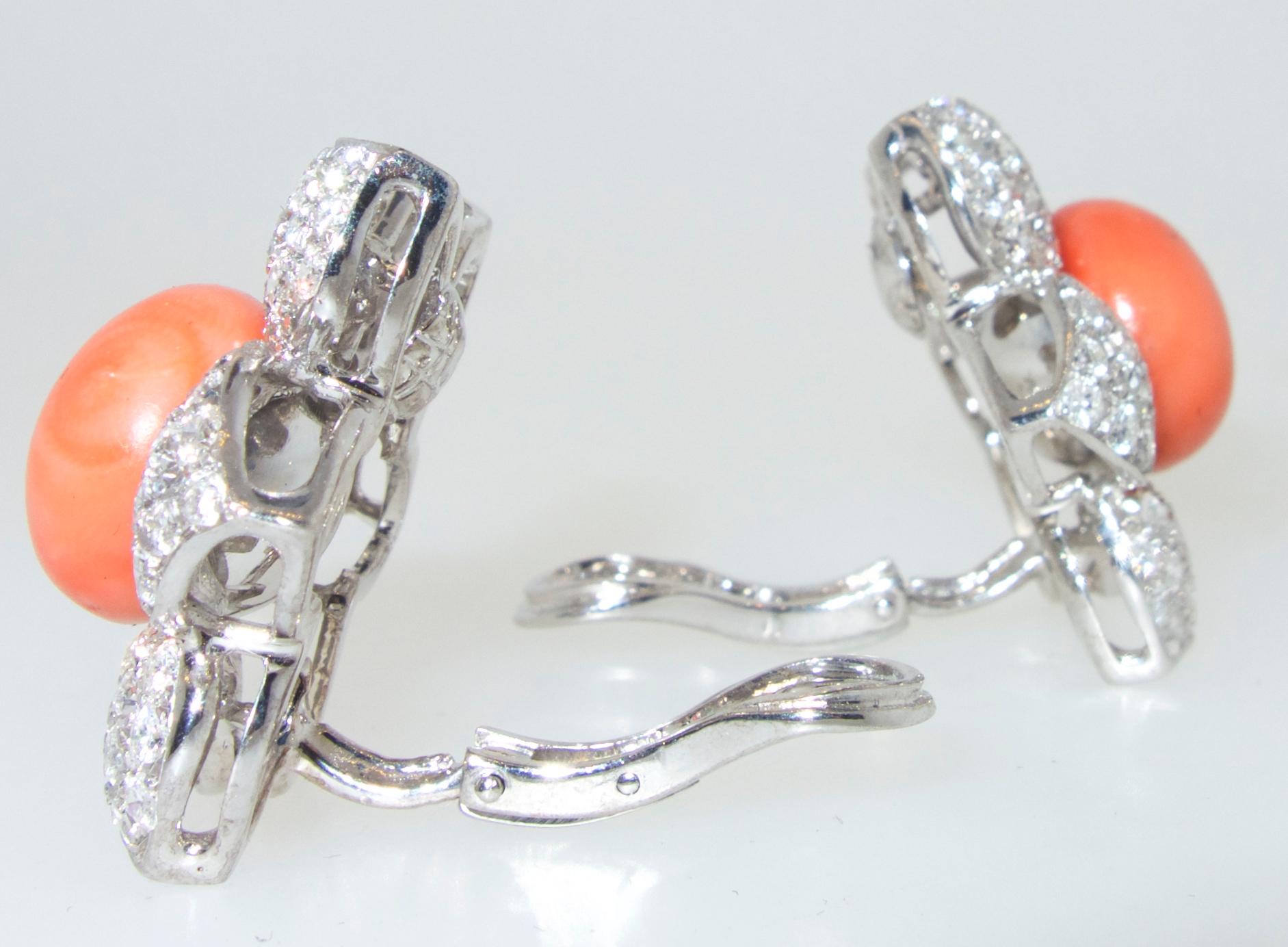 Contemporary Coral and Diamond Earrings