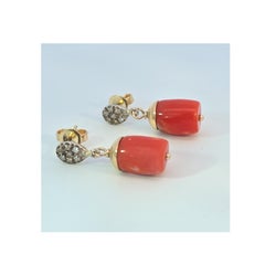 Coral and Diamond Earrings in 18 Karat Yellow Gold