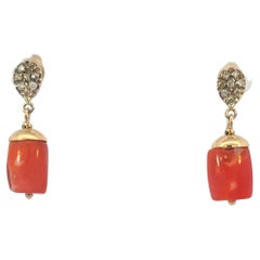Coral and Diamond Earrings in 18 Karat Yellow Gold