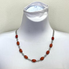 Coral and Diamond Necklace in 18K White Gold
