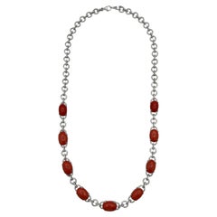 Coral and Diamond Necklace in 18K White Gold