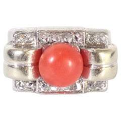 Bague tank en or 18 carats et platine, diamants taille rose