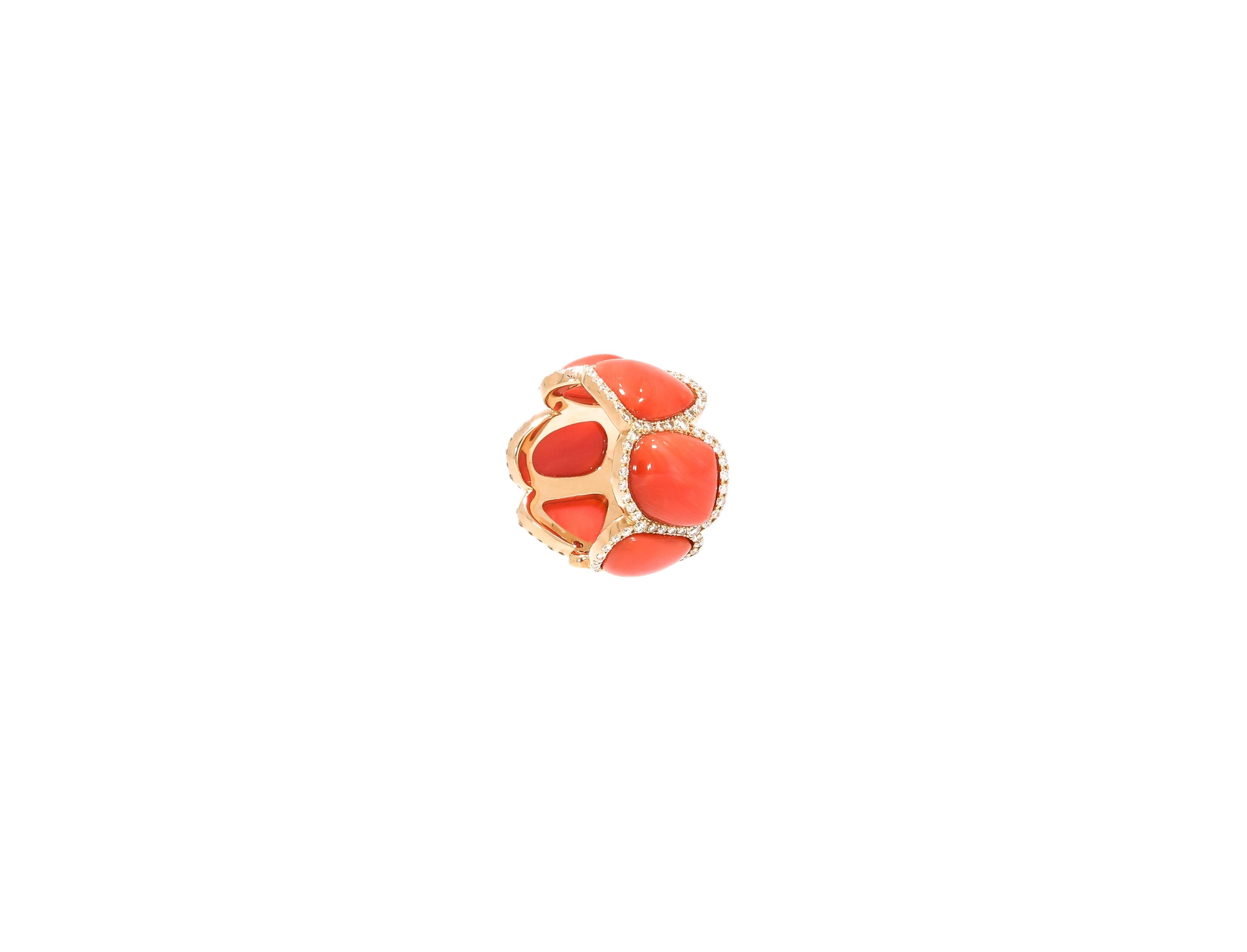Modern Coral and Diamond Yellow Gold Ring