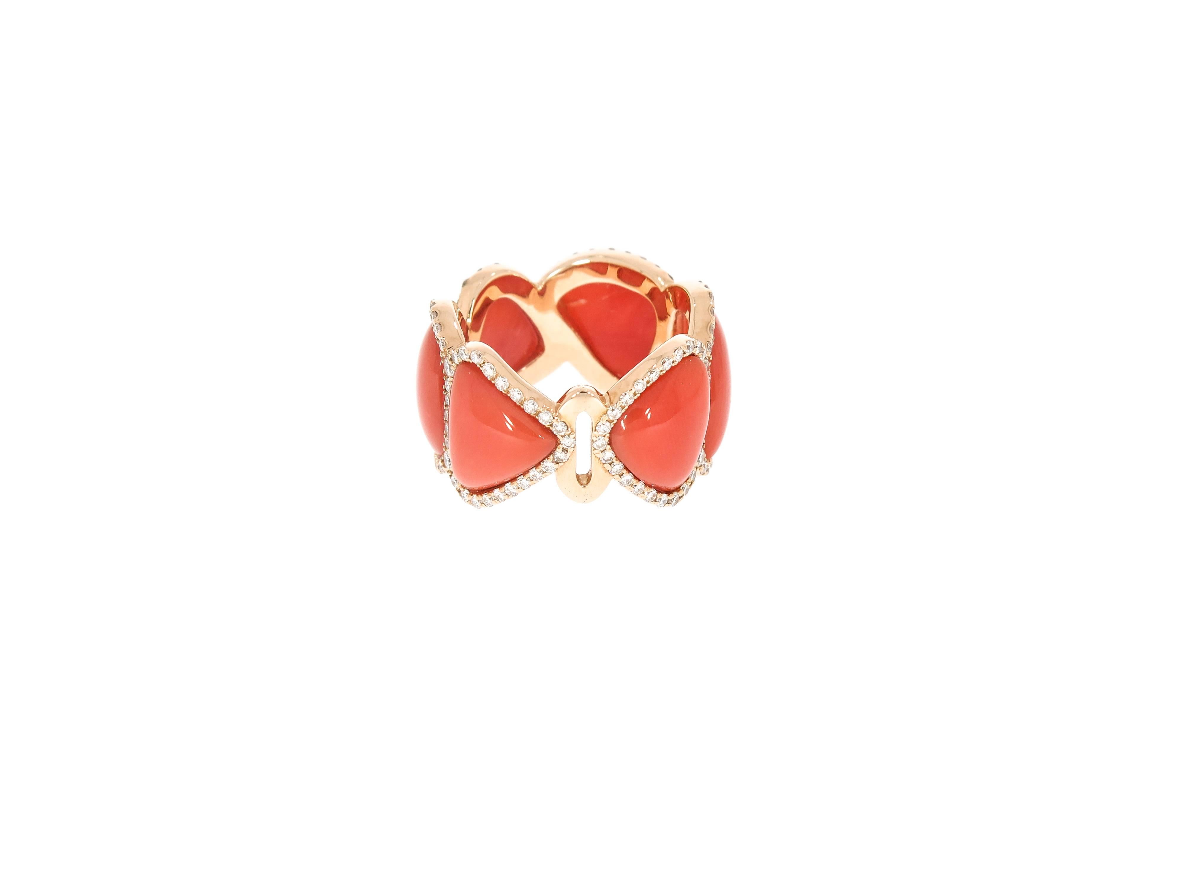 Women's Coral and Diamond Yellow Gold Ring