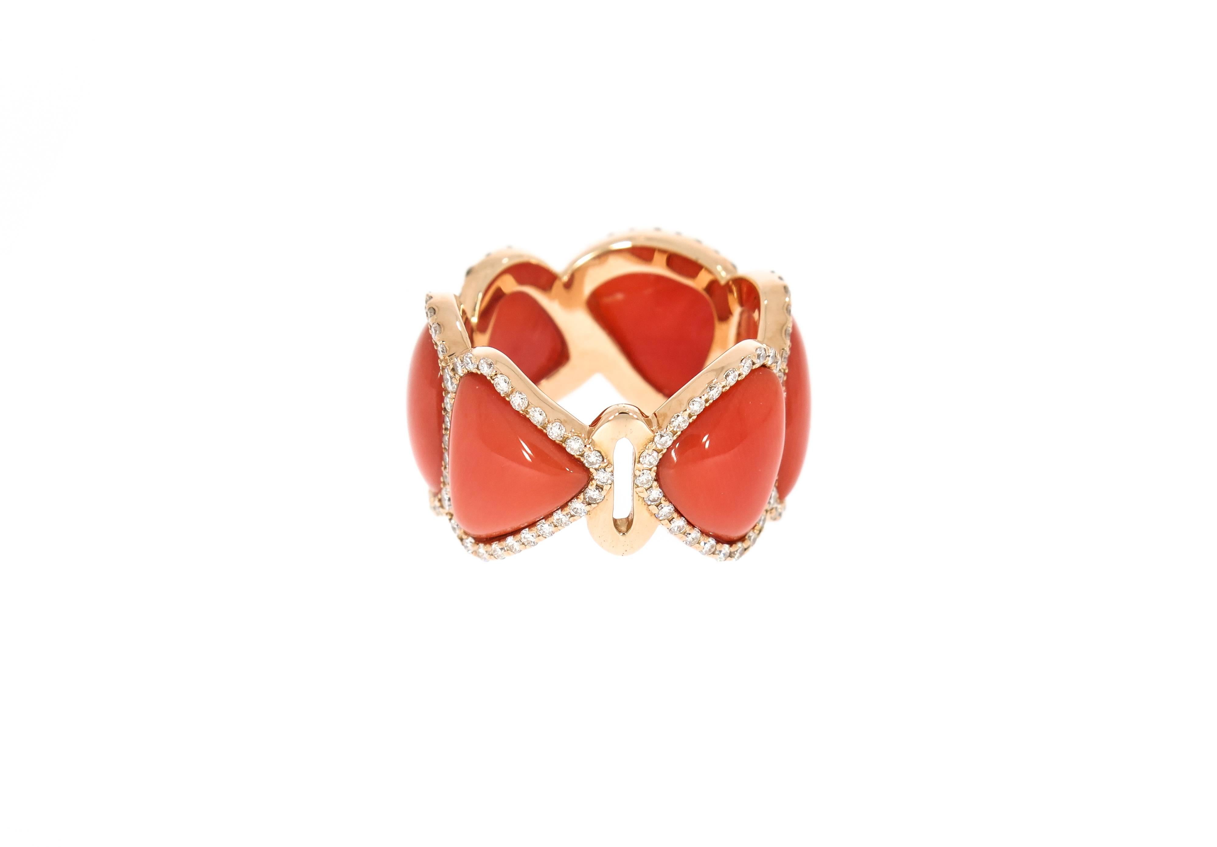 Coral and Diamond Yellow Gold Ring 2