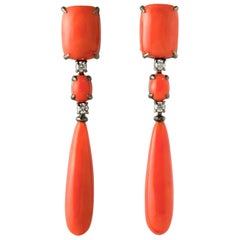 Coral and Diamonds 0.32 Carat Chandelier Earring with Black Gold