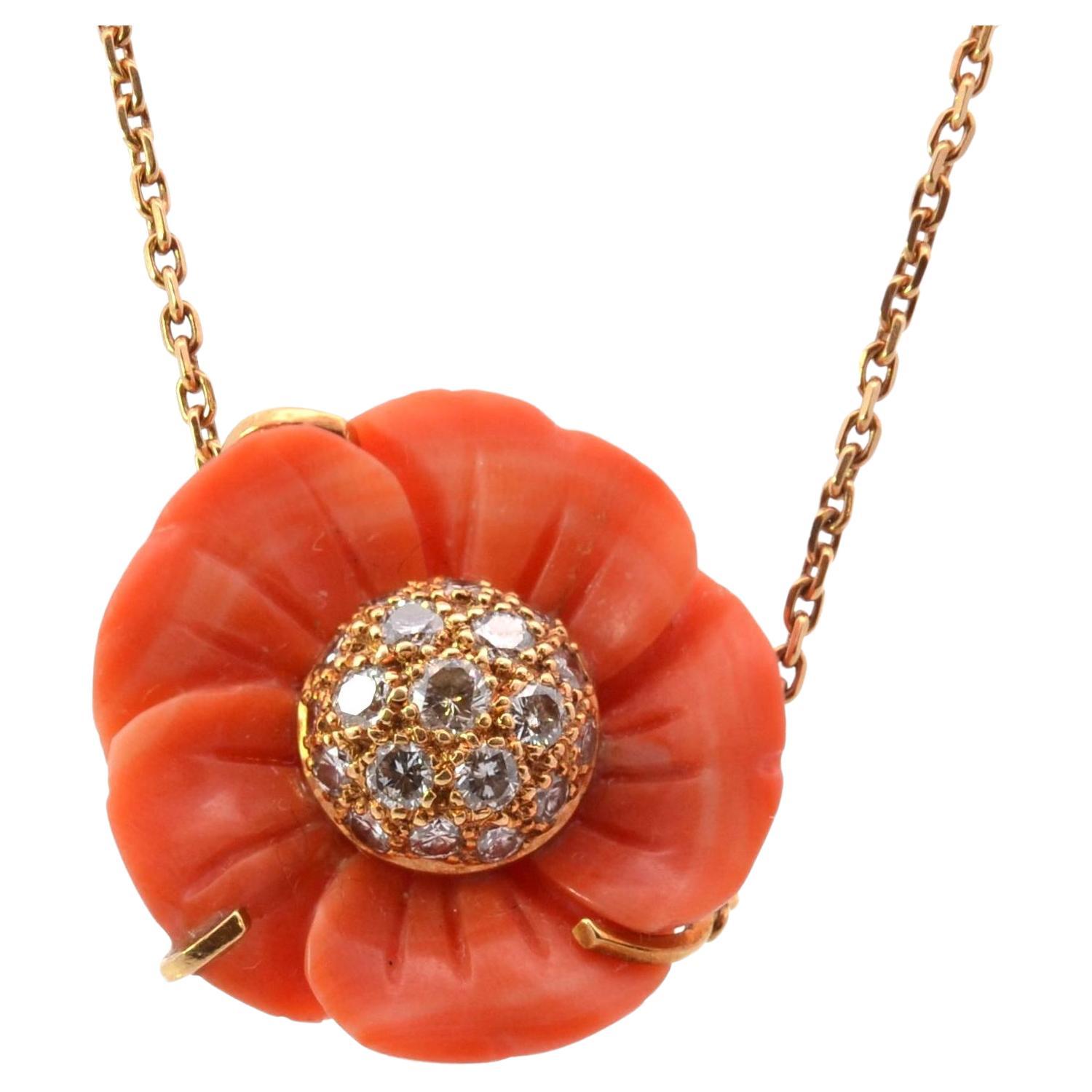 Coral and diamonds pendant necklace
